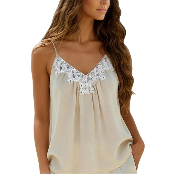 Wdddd Women's Summer Style Sleeveless Tank Top Casual Blouse Beige XL