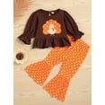 thumbnail image 3 of Xingqing Thanksgiving Toddler Baby Girl Ruffle Long Sleeve Turkey Printed Tops + Leopard Flared Pants 2Pcs Clothes, 3 of 9