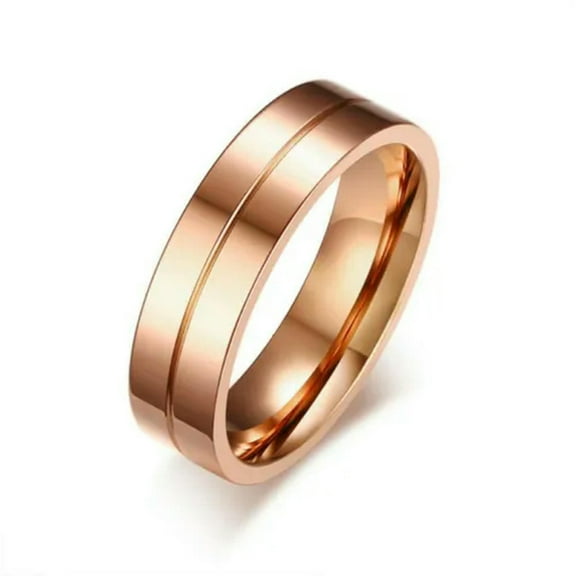6MM Rose Gold Couple Rings Gift/Boy AAA CZ Stainless Steel Wedding Band Sz 6-12