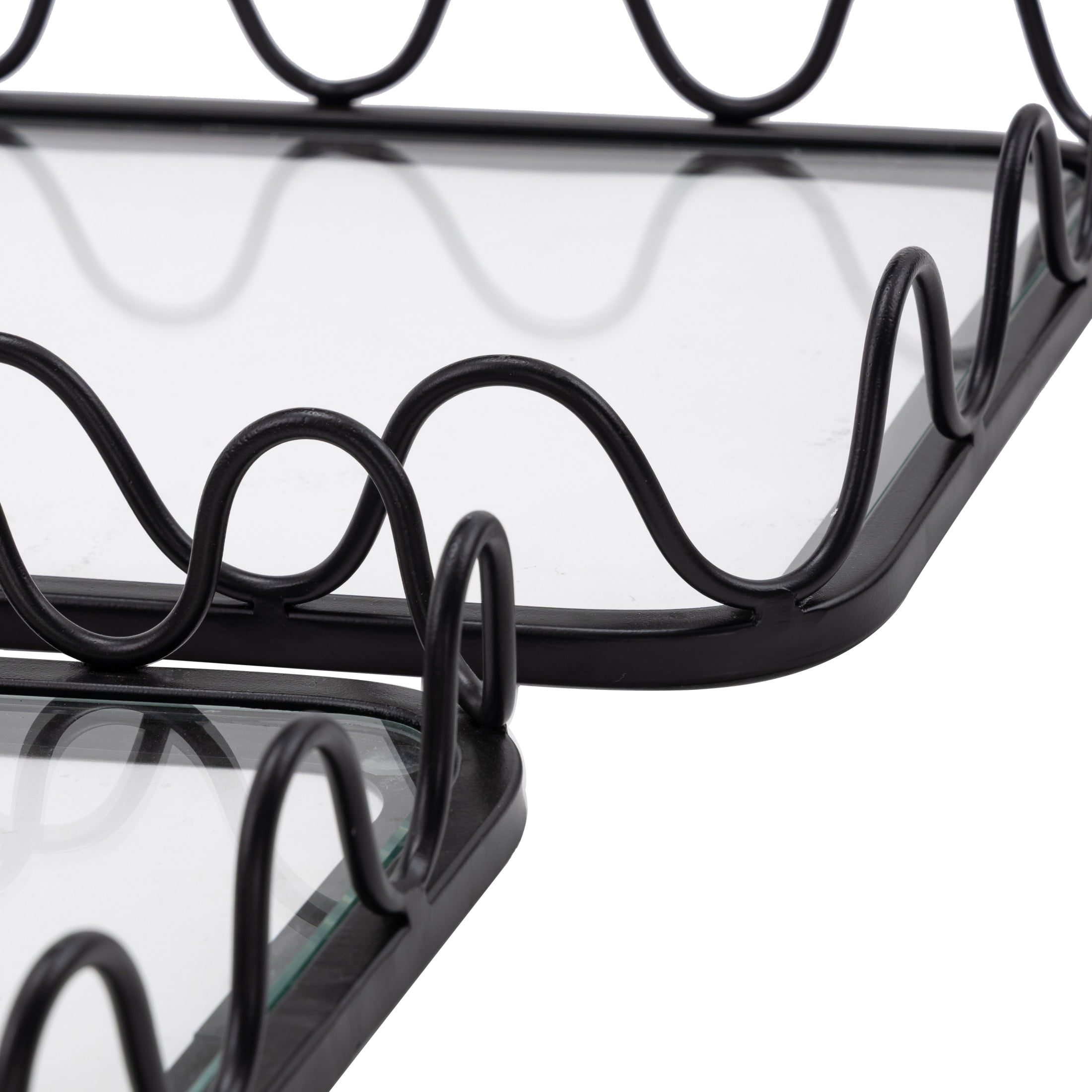 DecMode 18", 15"W Black Metal  Tray with Glass Base, 2-Pieces