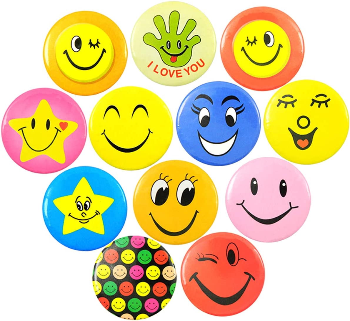 QY 30PCS 1.8Inch Colorful Tinplate Badges Smile Face Emoticon