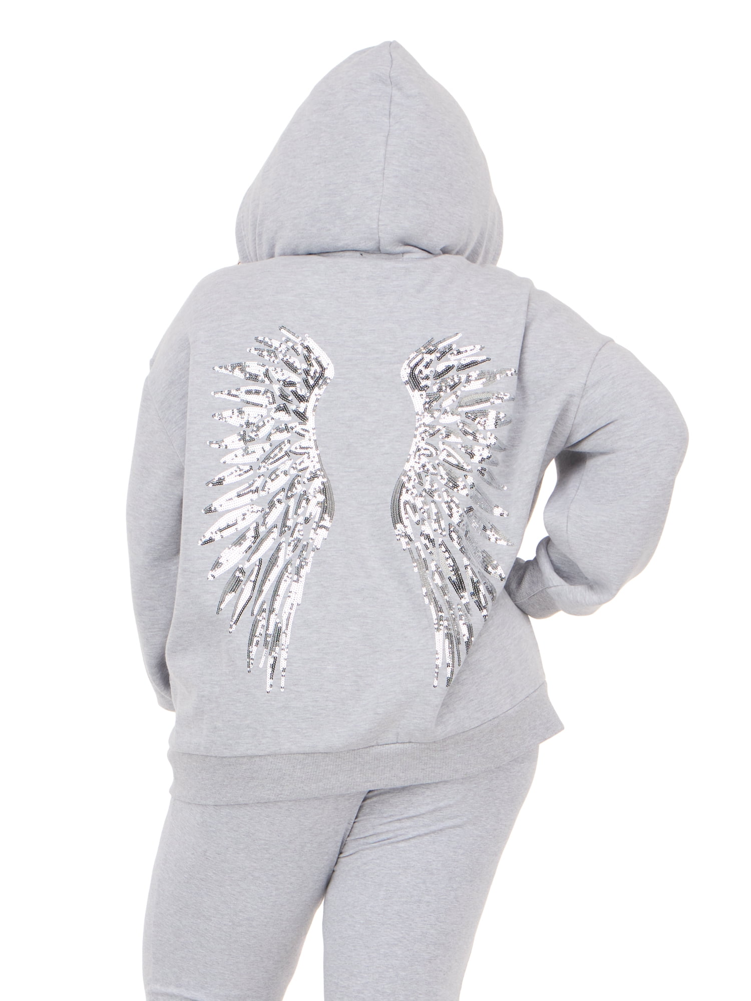 Forever 21 Women's Fleece Zip Up Hoodie with Front and Back Graphic Detail, Relaxed Fit Sweatshirt Jacket, Casual Everyday Layering Style, Grey, XXS-4X