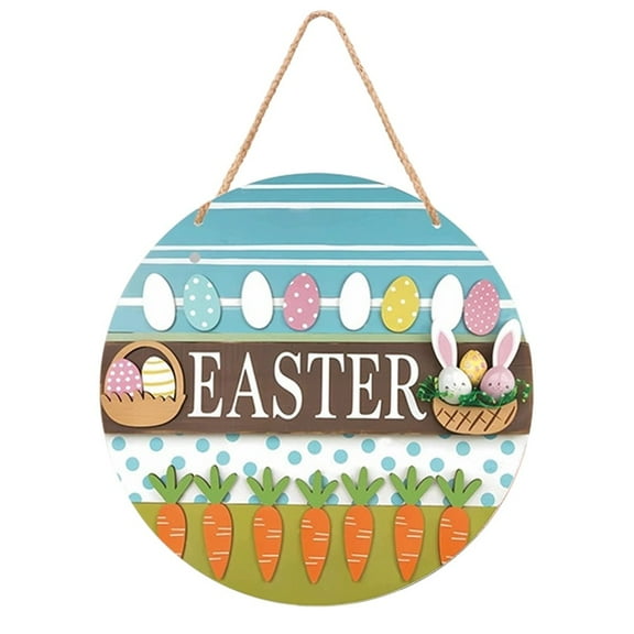 linyes Easter Welcome Door Sign, Bunny Decor Wooden Sign Round Decorative Wall Plaque