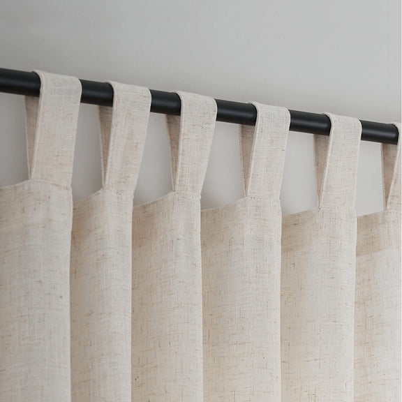 Natural Linen Semi Sheer Curtains Tab Top Light Filtering Elegant & Drapes for Living Room (Natural, 52" W x 84" L, Pack of 2)