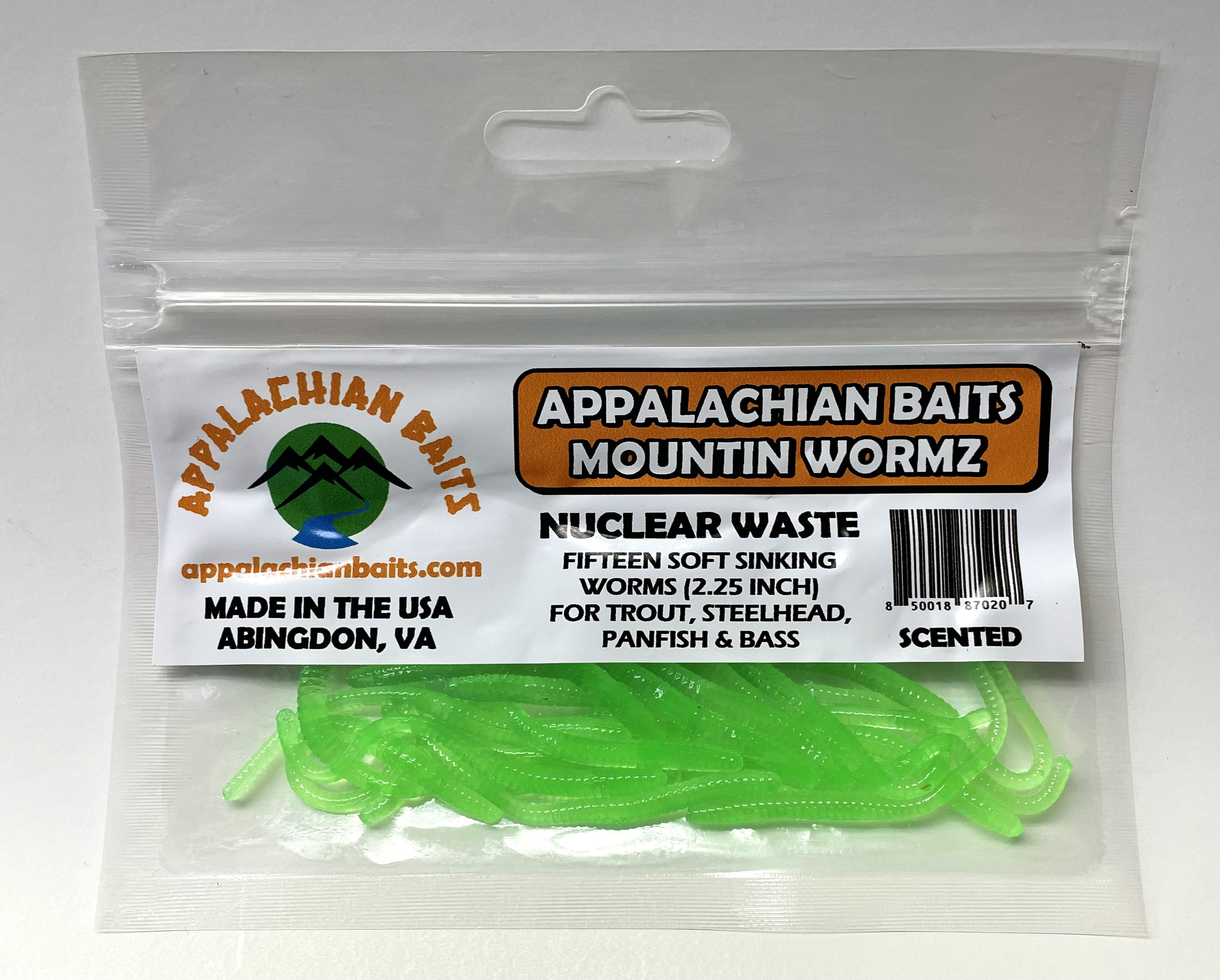 Appalachian Baits Mountin Wormz Nuclear Waste 2 1/4" Soft Sinking