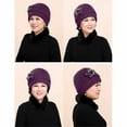 thumbnail image 3 of Xfvqtps Womens Beanie Crochet Flower Rhinestone Fleece Lining Middle-Aged Women Hat Thickened Windproof Coldproof Warm Winter Hat Purple, 3 of 5