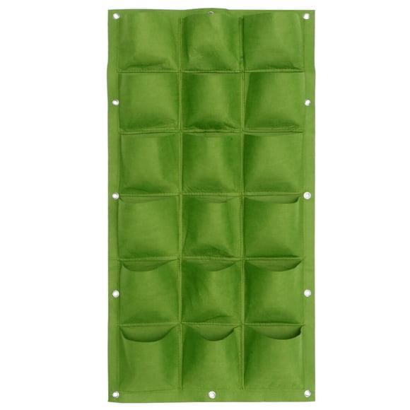 Bolsa de cultivo de fieltro para colgar en la pared, vertical, con 12 bolsillos, para jardín y exterior (verde, 1 mx50 cm, fondo plano, 18 bolsas)