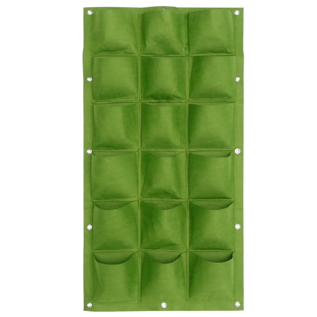 Bolsa de cultivo de fieltro para colgar en la pared, vertical, con 12 bolsillos, para jardín y exterior (verde, 1 mx50 cm, fondo plano, 18 bolsas)