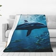 thumbnail image 1 of Fotbe Ocean Dolphin Fish School Manta de Franela Acolchonada con Estampado, Súper Suave y Esponjosa, Extra Grande para Sofá, Cama, Uso Todo el Año-80"x60", 1 of 7