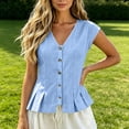 thumbnail image 2 of GERsome Women's Tank Tops V-Neck Pleated Button Down Sleeveless Loose Fit T-Shirts for Summer Casual Light Blue Size 2XL, 2 of 8