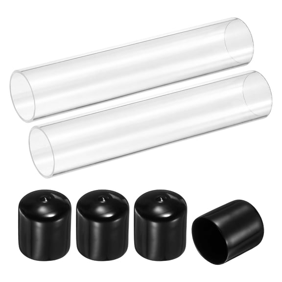 Uxcell 2 Pack Clear Rigid Acrylic Pipe, 36mm(1.42") ID x 40mm(1.57") OD 8" Round Polycarbonate Tube Plastic Tubing with Rubber Caps for Plumbing, Lighting, Aquarium, DIY Projects