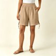 thumbnail image 4 of Costeam Womens Elastic Waist Side Split Casual Shorts Solid Color Loose Fit Lightweight Woven Fabric with Deep Side Pockets Summer Comfy Walking Lounge Shorts, 4 of 6