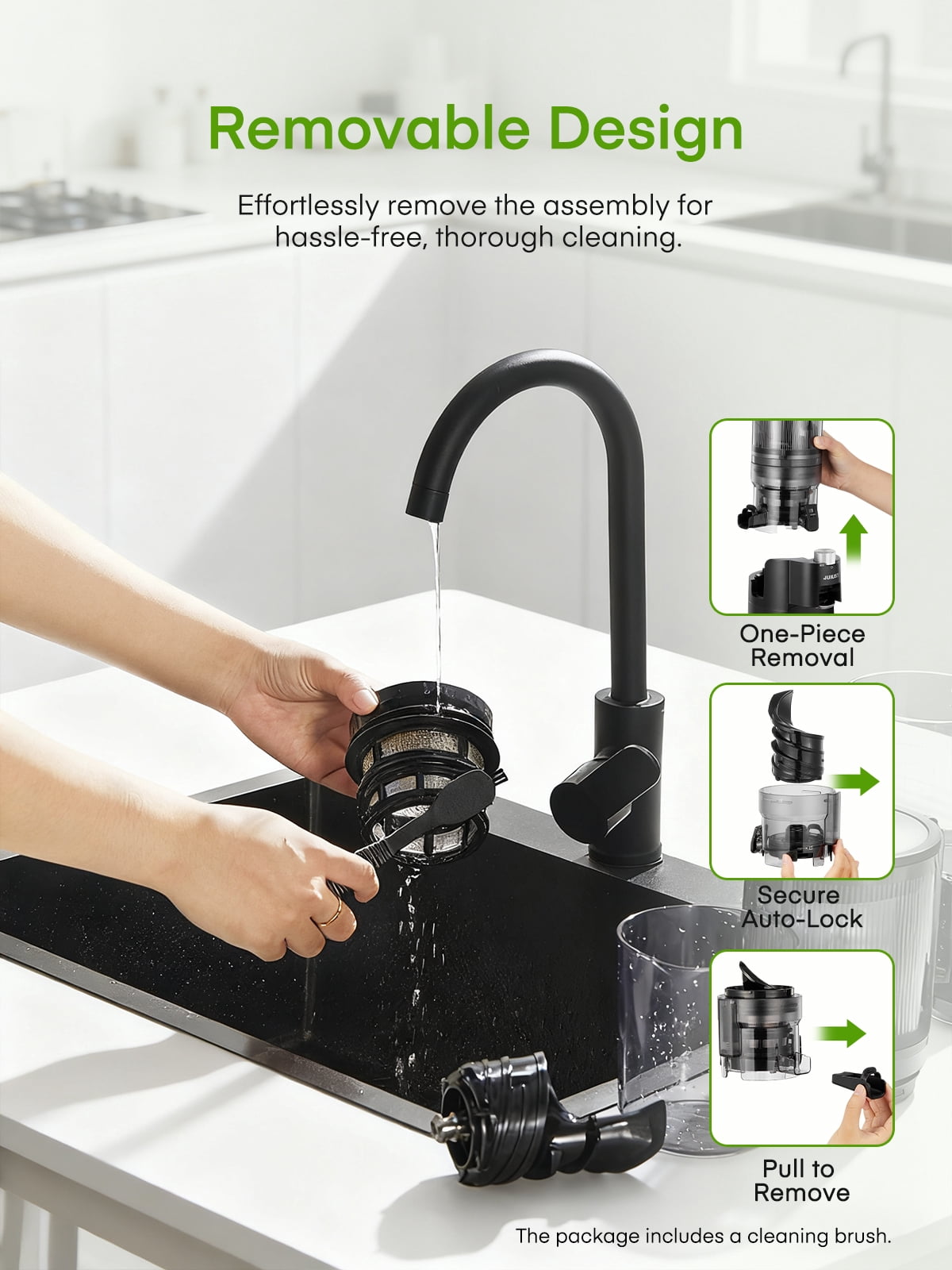 Juilist Juicer Machine for Fruits and Vegetables, BPA-Free, High Juice Yield, 60 RPM, Easy to Clean, Includes Cleaning Brush, Black