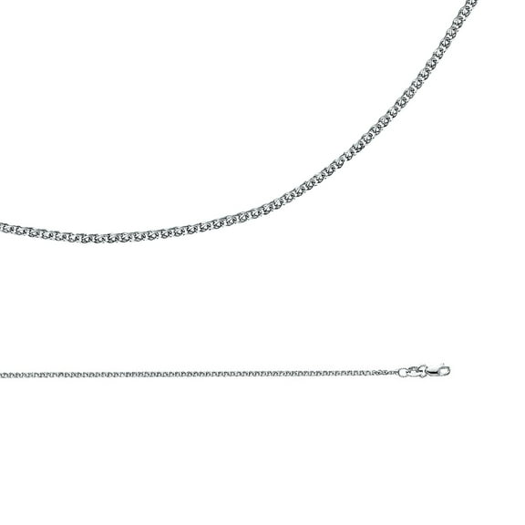 Wheat Chain Solid 14k White Gold Necklace Flat Open Link Polished Cable Fancy Thin 1.5 mm 16 inch