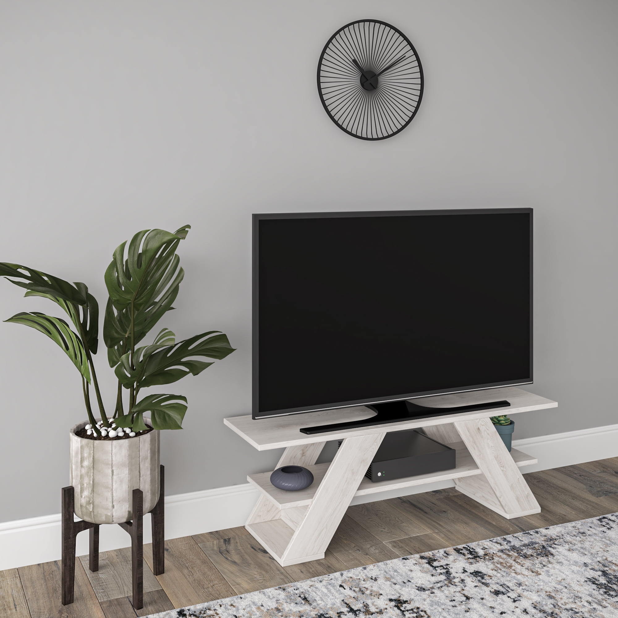 Ada Home Decor Furniture for TVs up to 53" 1 Tier Open Shelf Ivory Tioga Modern TV Stand