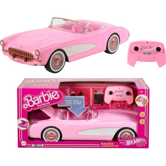 Barbie Hot Wheels RC Corvette from The Movie, Full-Function Remote-Control Toy Car Holds 2 Dolls