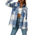 thumbnail image 4 of Women Plaid Flannel Shirt Jacket Button Down Lapel Long Sleeve Shacket Cardigan Coats Fall Spring Clothes, 4 of 7