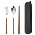 thumbnail image 1 of Utensilios de viaje con estuche, saludable y ecológico, juego de 3 palillos, tenedor, cuchara y utensilios portátiles, reutilizables, 1 of 6