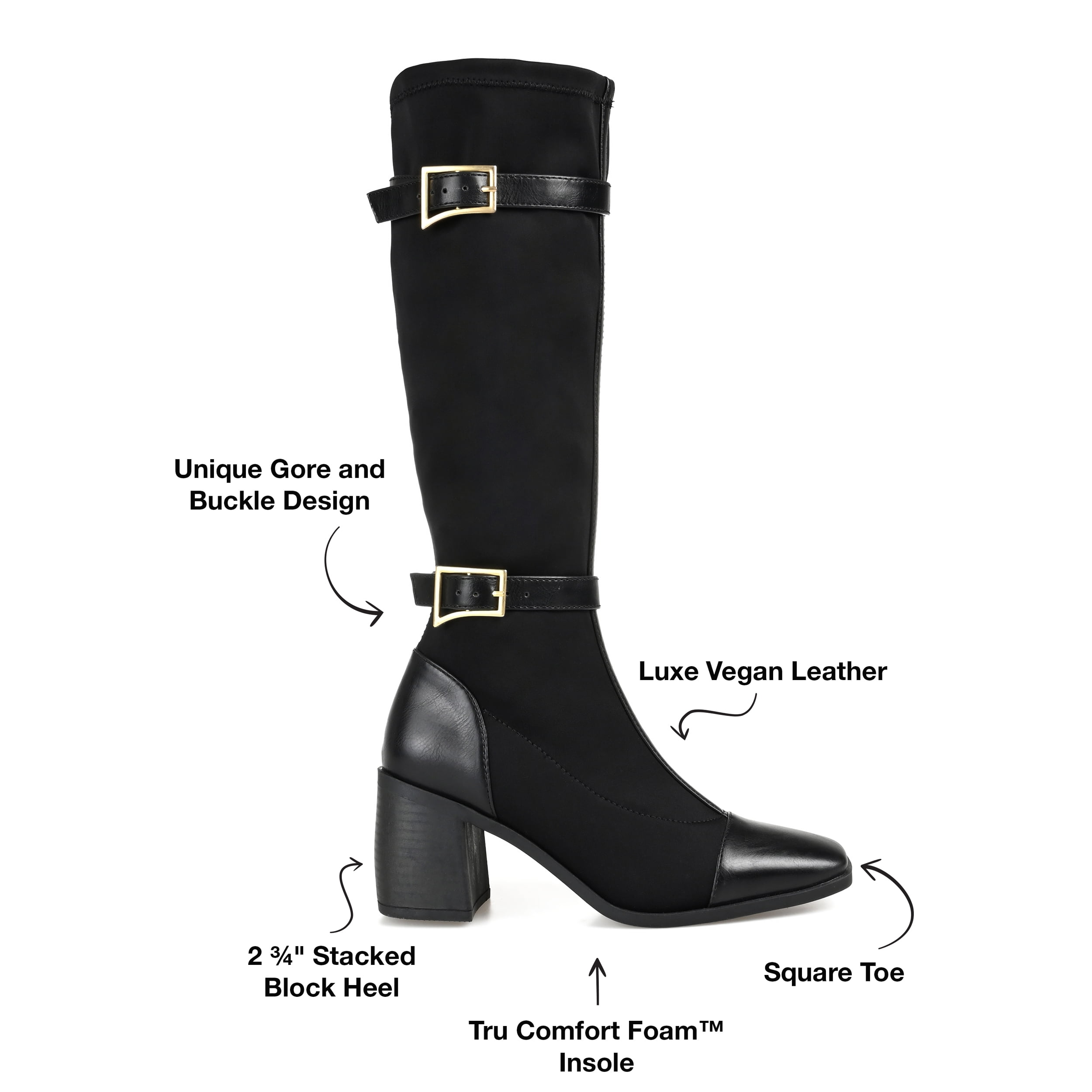 Journee Womens Gaibree Tru Comfort Foam Wide Width Extra Wide Calf Stacked Heel Knee High Boots