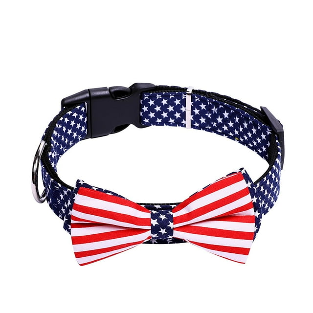Bow Flag Dog Collar Adjustable Nylon Pet Collar for Dogs Cats Quick Release Safety Collar Soft Reflective Pet Accessories
