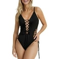 thumbnail image 1 of MKLEKYY Trajes De Baño Mujer Curvy Women Sexy Lace Up 1 Piece Swimsuit Deep V Neck Bathing Suits, 1 of 6