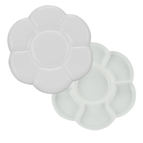 Creative Mark Double Flower Portable Stacking Watercolor Paint Palette -6-3/4" Diameter - Set of 2, 7 Color Wells Per Plastic Paint Palette Tray - Durable Color Mixing Tray Ideal for Plein Air Artists