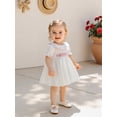 thumbnail image 4 of BemeyourBBs Toddler Baby Girl Birthday Dress Outfit 1 2 3 4 Years Old Birthday Summer Clothes Pull Short Sleeve Letters Embroidery Polka Dot Smocked Dress Little Girl Princess Party Dress, 4 of 9