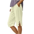thumbnail image 2 of YanHoo Plus Size Bermuda Shorts for Women Elastic Waisted Wide Leg Short Pants Casual Solid Color Denim Shorts with Pockets, 2 of 7