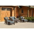 thumbnail image 3 of Hanover Strathmere 6-Piece Steel Outdoor Patio Deep Seating Set with Brown Wicker, Ocean Blue Cushions, 4 Pillows and Glass Top Rectangular Coffee Table, STRATHMERE6PCBLU, 3 of 15