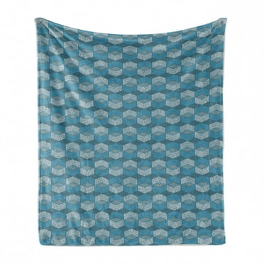 Retro Soft Flannel Fleece Throw Blanket, Bohemian Mexican Ikat Style Pattern Design with Geometrical Elements, Cozy Plush for Indoor and Outdoor Use, 70" x 90", Blue Taupe White, by Ambesonne