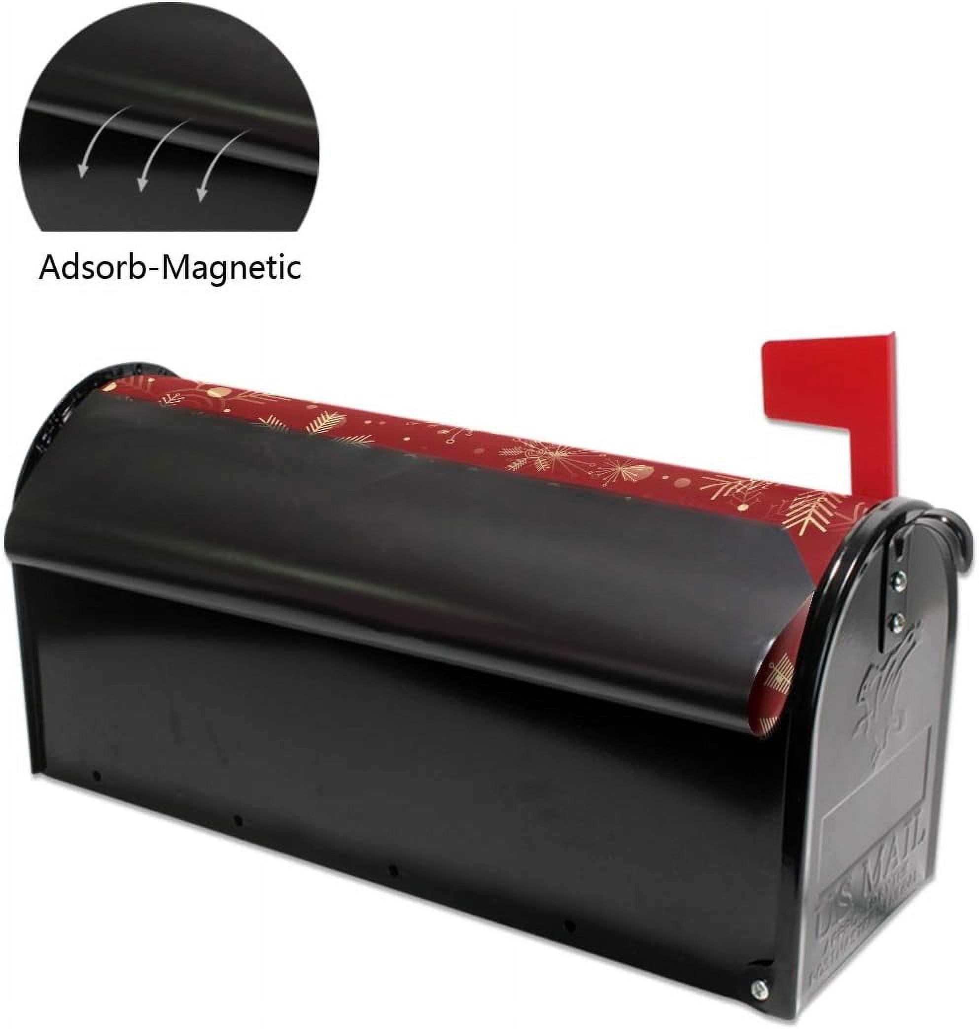 Christmas Snowflakes On Dark Red Magnetic Mailbox Cover for Standard Mailboxes