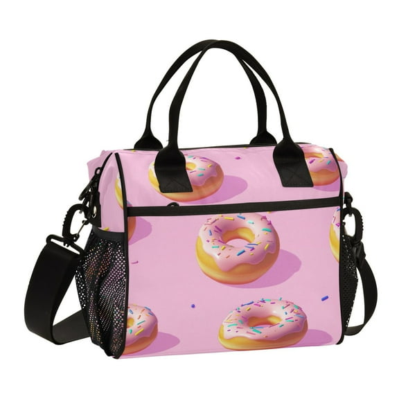 FORMRS Insulated Lunch Bag for Work School Unisex Large Capacity Cooler with Shoulder Strap, Cartoon Doughnuts