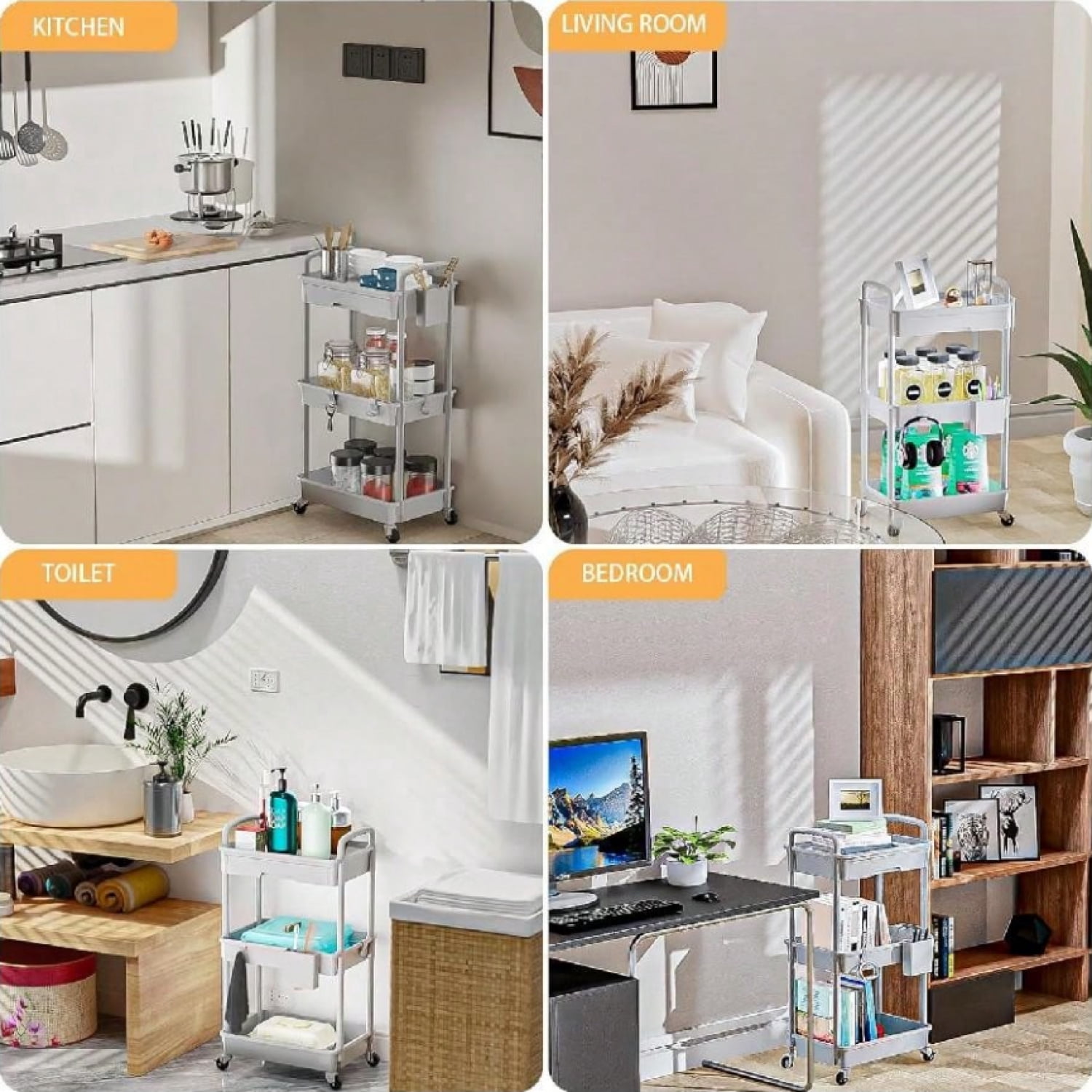 NTGFU 3 Tier Rolling Storage Cart with Drawers Rolling Utility Cart with Drawers,Room Decor,Bathroom Decor,Rolling Utility Cart Rolling Storage Organizer Tool for Kitchen,Light Grey