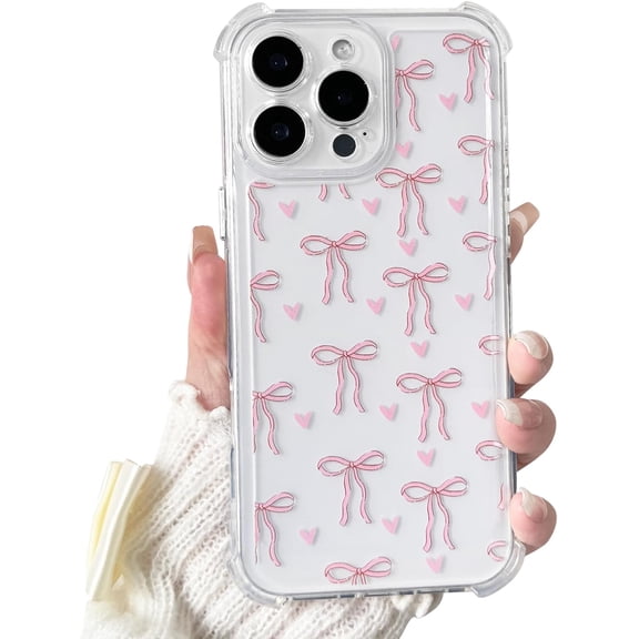 REQO Compatible for iPhone 14 Pro Max Case Clear Cute Bowknot Heart with Four Corners Shockproof Design for Girls Women Soft TPU More Protective Girly for iPhone 14 Pro Max Case