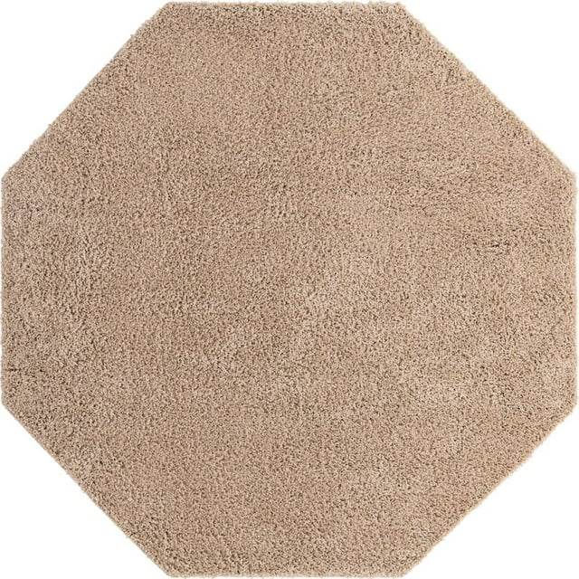 Unique Loom Everyday Shag Plush Area Rug 8' x 8' Octagon in Taupe