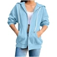 thumbnail image 6 of Lenago Womens Zip Up Hoodies Oversized Sweatshirt Casual Solid Color Zipper Drawstring 3/26 Sleeve Elastic Cuff Jacket, 6 of 6