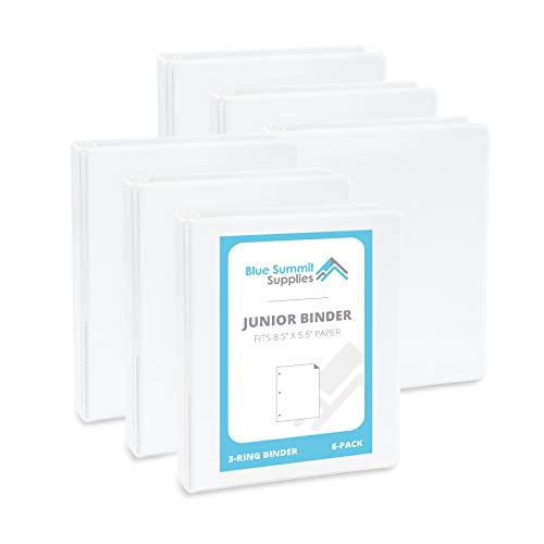 Photo 1 of Blue Summit Supplies Mini 3-Ring Binder, Junior 1 Inch Mini Binder, Small 3-Ring Binder, Small Size Fits 5 1/2 x 8 1/2 Binder Paper, Set of Small Binders Ideal for Playbills or Planner, White, 6 Pc