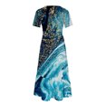 thumbnail image 4 of Qiopertar Robe d'Été Décontractée à Manches Courtes Col Rond Robe Maxi Fluide à Volants de Plage avec Poches Robe à Imprimé Dégradé Grandes Économies de Vacances! jusqu'à 90 % de Réduction, 4 of 5