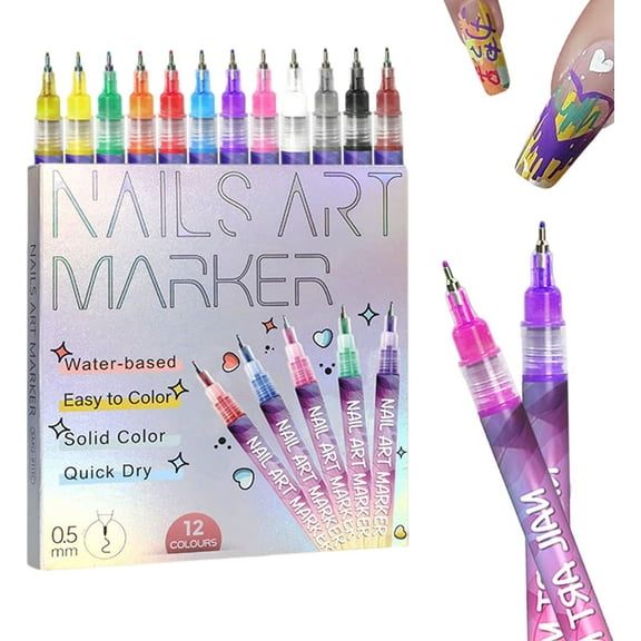 12 Colors Nail Art Pens Set, 2026 New DIY Nail Art Markers Drawing Painting Liner Pen for 3D Nail Art, Nail Art Tools for Polishing Dotting Painting Liner DIY