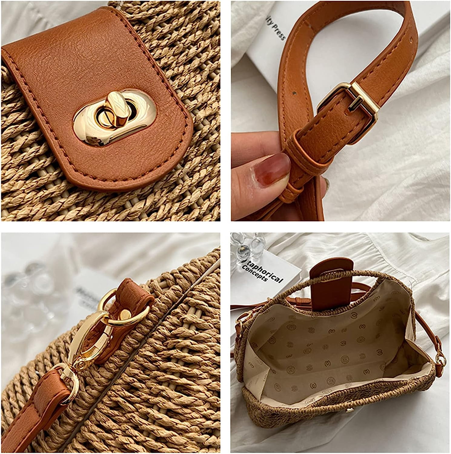 Kukuzhu Straw Handbags Women Summer Beach Tote Bag Hand Purse Vintage Wicker Woven Basket Boho Rattan Clutch Crossbody Shoulder Bag