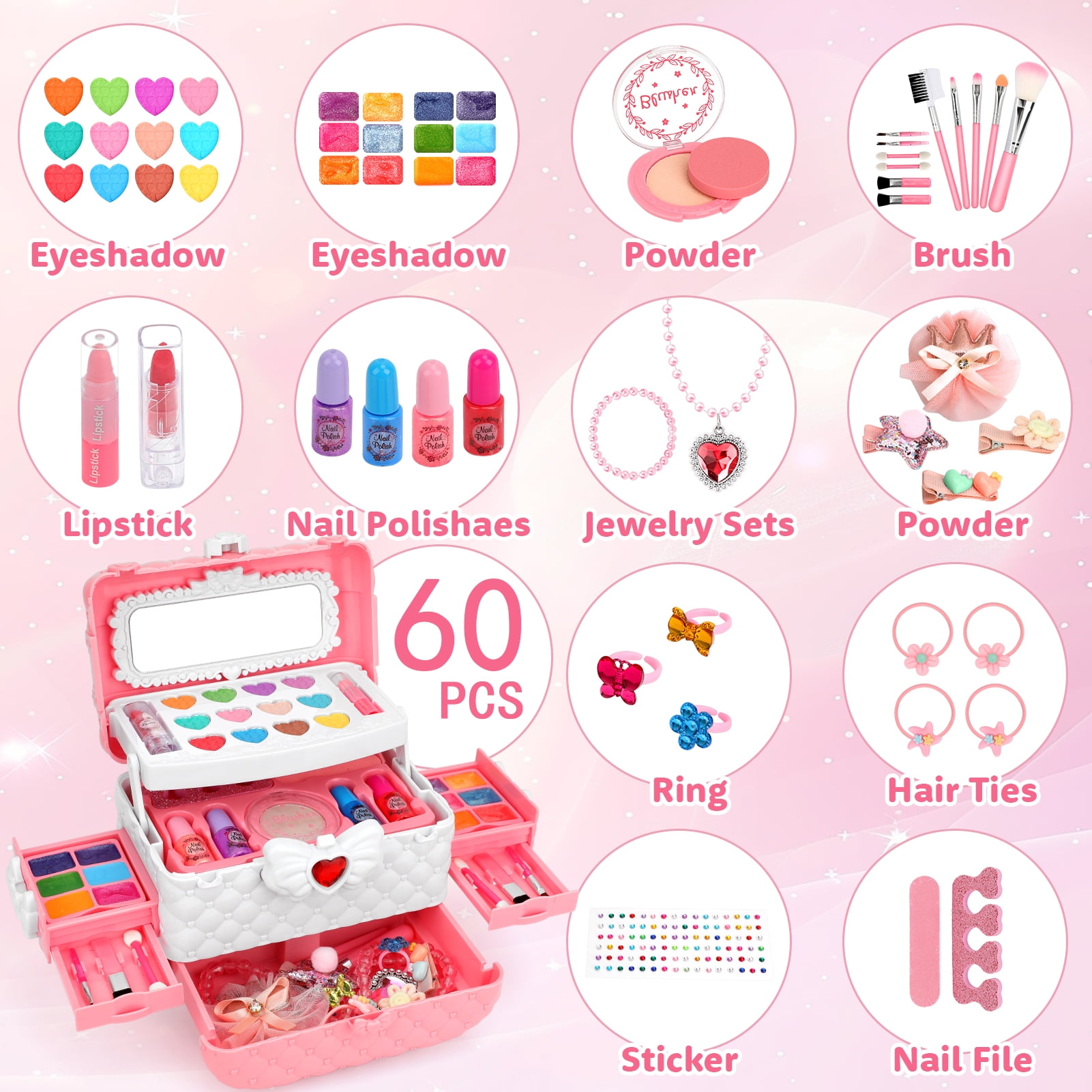 Kids Makeup Kit for Girl, Sendida Princess Dress Up for Girls Toys Makeup Set with Cute Bag Princess Pretend Play Toys for Girls 3 4 5 6 7 8 9