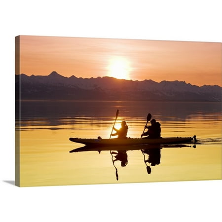 Premium Canoe Paddle Wall Decor - Great BIG Canvas John Hyde Premium Thick-Wrap Canvas entitled Kayakers paddle in Lynn Canal with the Chilkat Mountains, Tongass Forest,