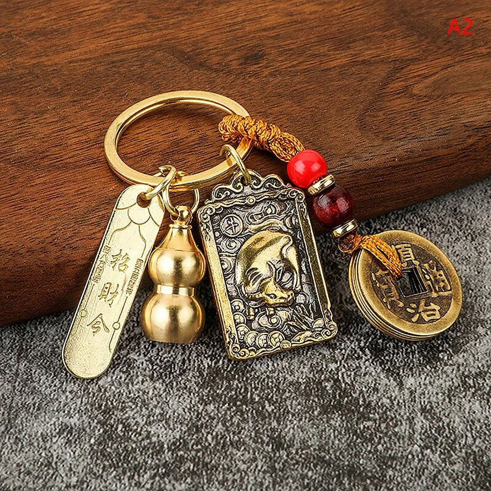 Llavero Amuleto Feng Shui De Riqueza W4951 - Símbolos Chinos De Prosperidad, 12x4.5 Cm, Para Atraer Abundancia