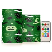 2 PCS Flameless Candles with Remote Timer LED Battery Operated Flickering Candle Light for Wedding Table Home Decoration Gifts Green Halloween-themed Pattern