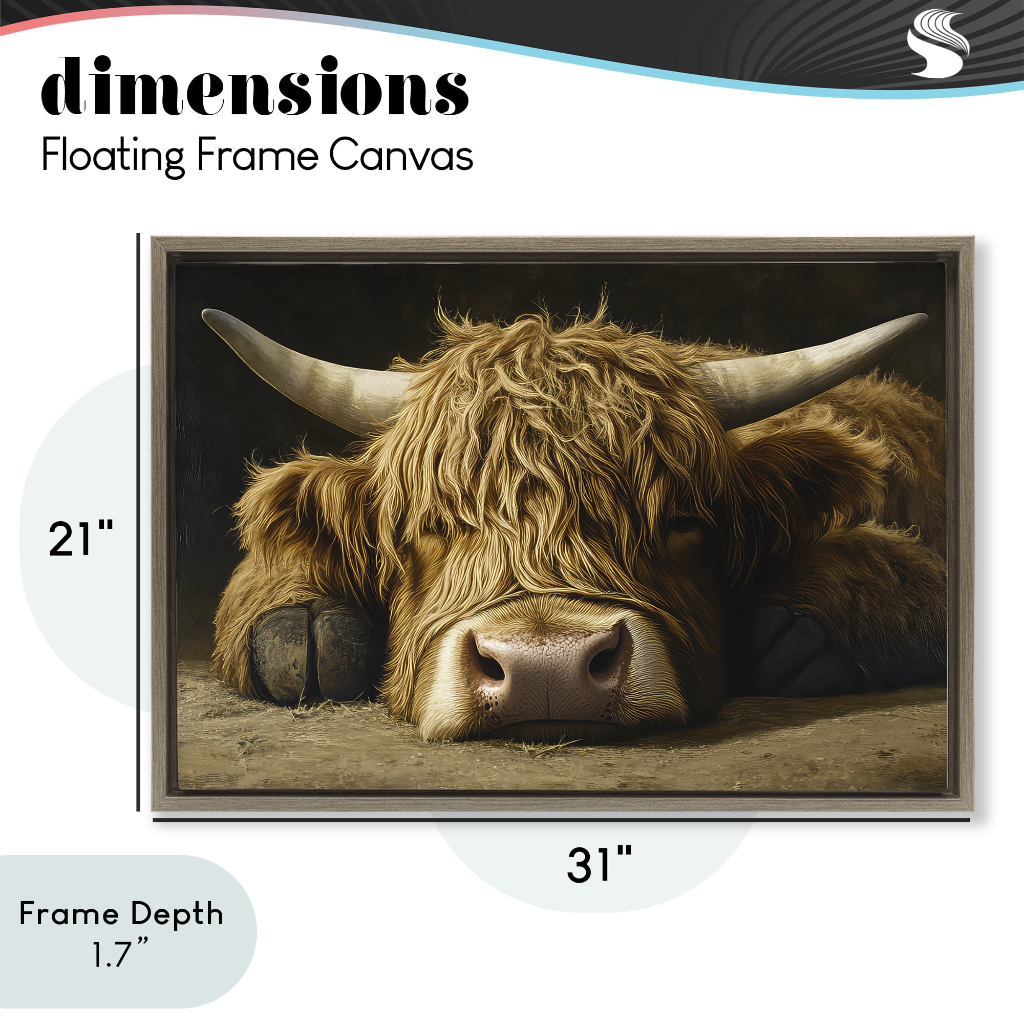 Stupell Industries Sleeping Highland Cow & Hoof Brown Framed Floater Canvas Wall Art, design by The Wands Want