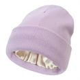 thumbnail image 2 of Women's Solid Knit Beanie Hat with Silk Lining â Soft Slouchy Warm Acrylic Winter Woolen Hat, Skull Cap for Autumn and Winter, 2 of 3