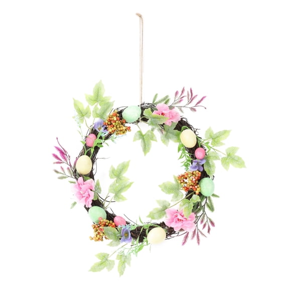 Clearance Sale!Easter Wreath for Front Door, 11.8 inch Adorable Wreath with Colorful Eggs, Artificial Flowers for Spring Home Indoor Outdoor Window Wall Decorations,A