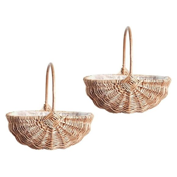 2X Woven Flower Basket Storage Basket Weaving Basket for Wedding Flower Storage Basket Kitchen Foods Organizer