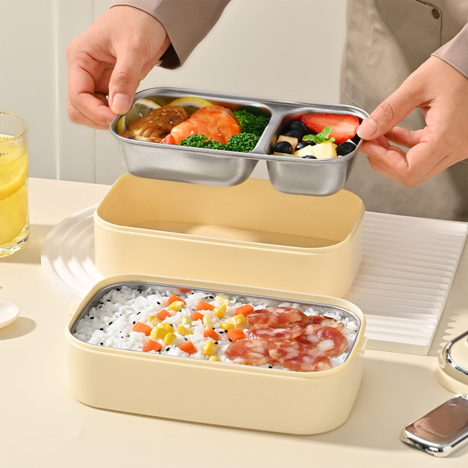 TACILIP Bento Box, Stainless Steel Double Layer Lunch Box Can Be Put Into The Microwave To Keep Warm Multi Layer Compartment Lunch Box, Gifts for Mom