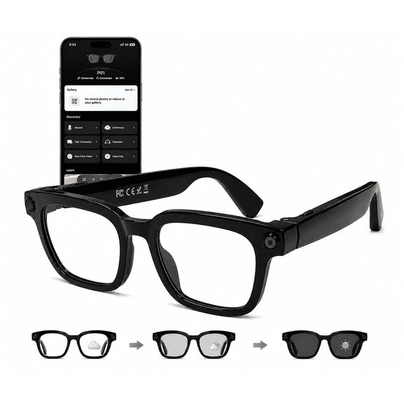 POJETIX AI Smart Glasses with Camera and Audio, 1200P Photochromic Sunglasses